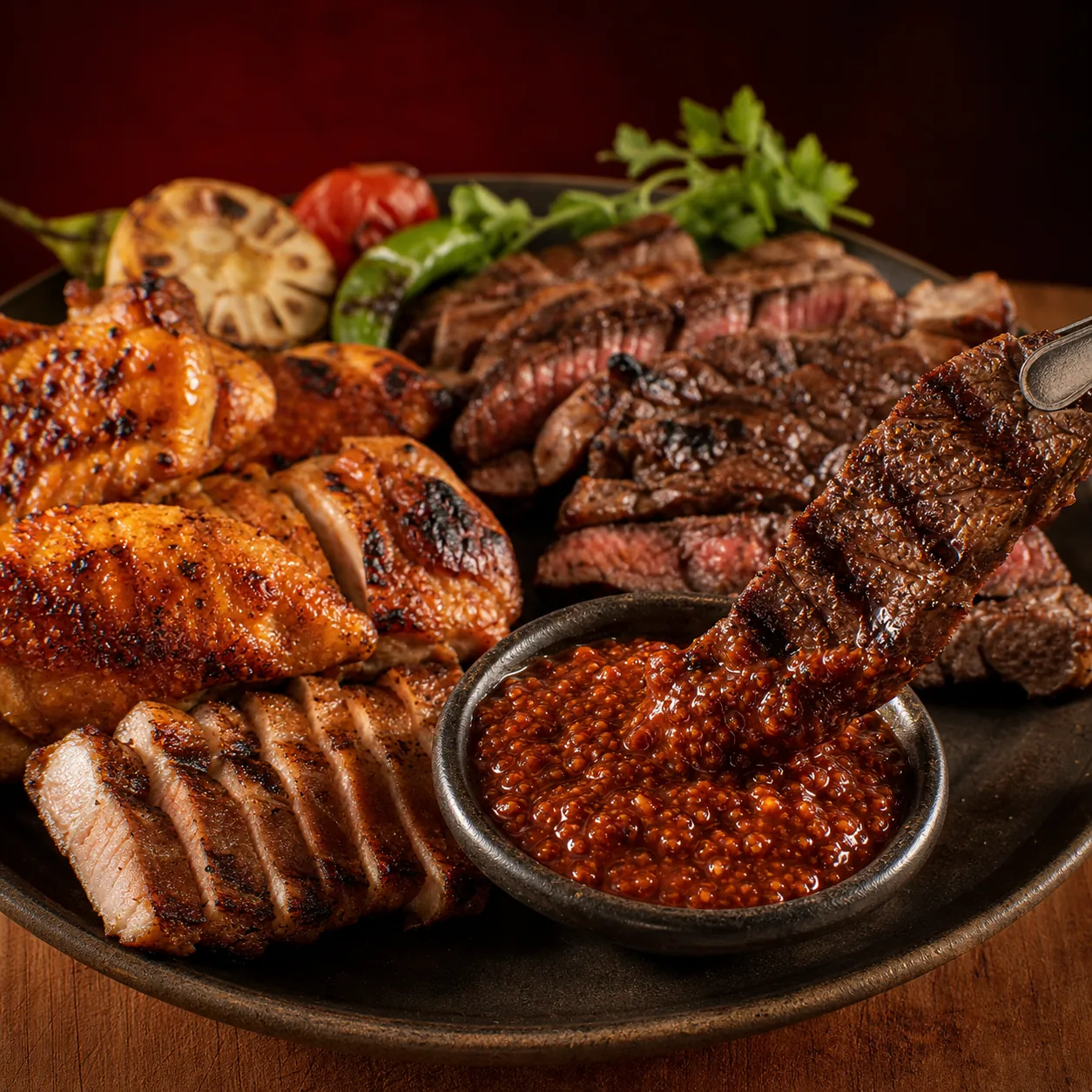 Pollo, cerdo y carne asada para Salsa Coreana Para Carnes